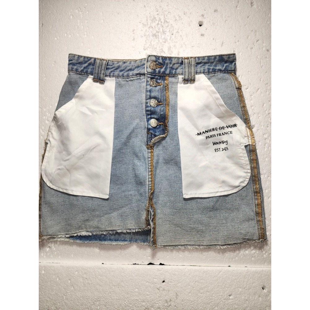 Ma Cherie Skirt Women Size Small Blue Denim Jeans Mini  Straight Buttons Pocket